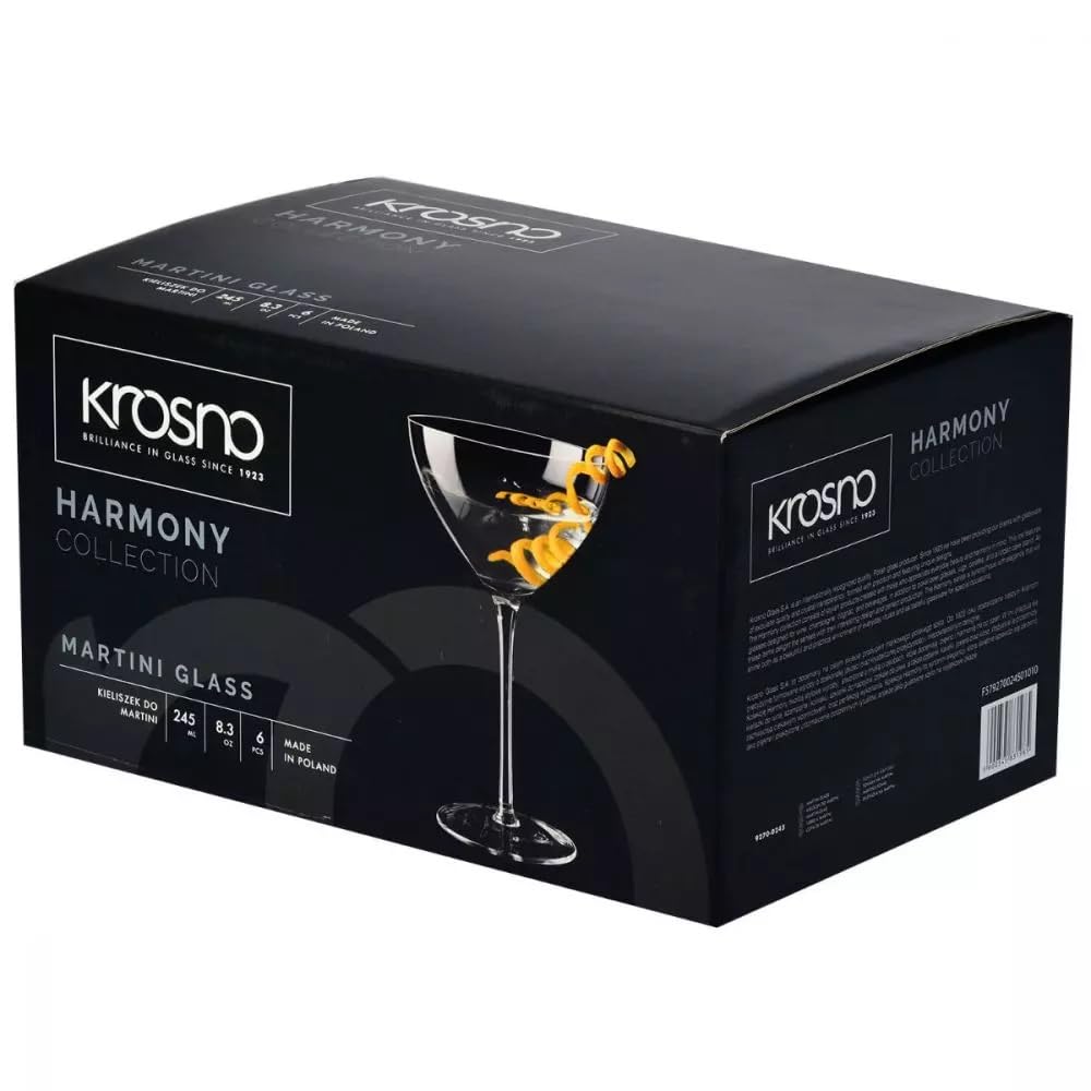 Krosno Verres à Martini Lot de 6, 340 ml, Collection Harmony | Verres à cocktail, boire, manhattan, cosmopolitan, hugo, Cristal sans plomb, Compatibles lave-vaisselle, Idée cadeau