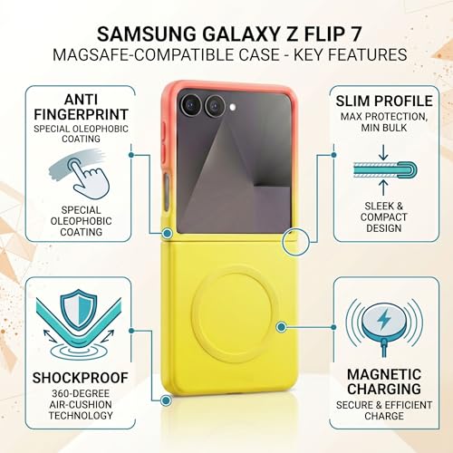 Image of amazon basics Gradient Mag-Safe Case for Samsung Galaxy Z Flip 7 5G | Soft Silicone Shockproof Cover with Camera Protection | Slim Lightweight Design | Smooth Touch & Durable - Orange & Yellow
