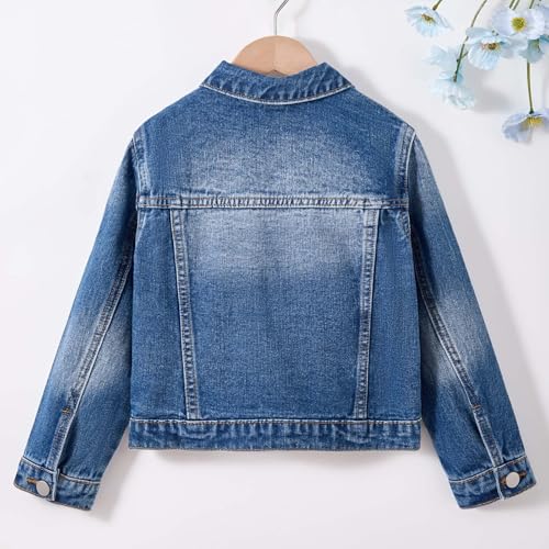 Girls Ripped Jean Jacket Fall Fashion Button Down Collared Long Sleeve Denim Jacket Coat Outwear Tops Outfits 3-12 Years4