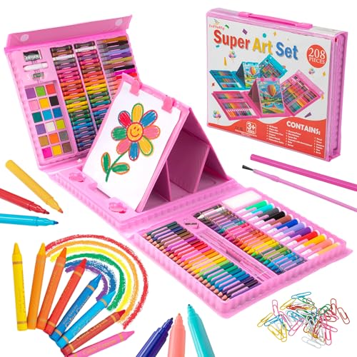 Image of Art Supplies, 208-Piece Colouring Sets & Drawing Kit, Travel Art Set for Kids, Double-Sided Trifold Easel, Sketch Pads, Crayons, Colored Pencils, Gift for Teens Boys Girls Ages 4-12
