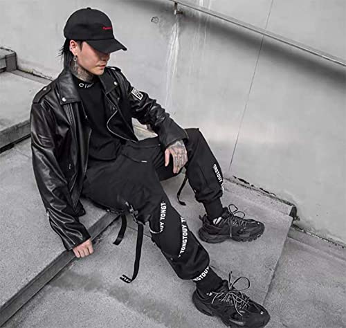 DUDHUH Calça cargo masculina Techwear Hip Hop Harem Streetwear Fashion Tactical Track Jogger, Preto