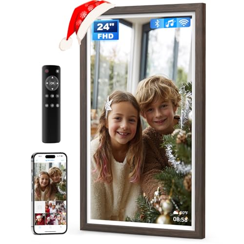 Arktronic Large Digital Picture Frame 24 inch, 1920x1080 FHD IPS WiFi Digital Photo Frame with Remote, 32GB Storage, Auto-Rotate, Instantly Share Photo/Video via Apps/Email, USB/Mirco SD, Dark Wood