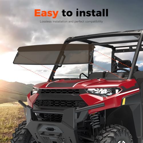 HugeUTV Dark Front Half Vented Windshield for Polaris Ranger XP 1000/900/Crew XP 1000/900 2017-2026 Accessories, Tinted Durable Front Half Windshield Compatible with Ranger 1000/Crew 1000 XP 18-26 by HugeUTV - Used condition - Image 6