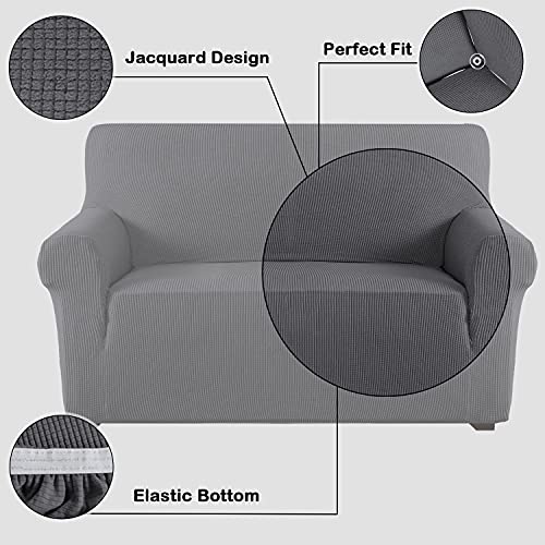 Flamingo P High Stretch Sofa Slipcover Non Slip Loveseat Covers for 2 Cushion Couch Washable Pet Furniture Protector Covers with Elastic Bottom, Thick Jacquard Fabric (Medium, Charcoal Gray)
