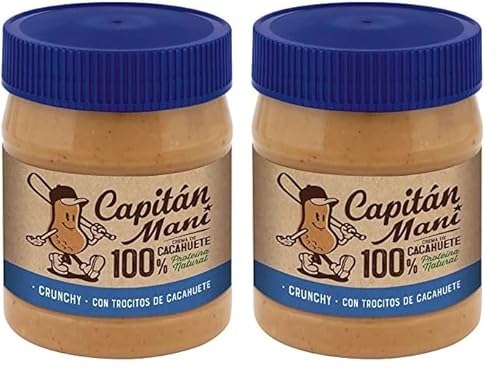 Capitán Maní: Crema de cacahuete sin azúcar añadido, con certificado Kosher y Vegana - 100% crujiente - 340 gramos (Paquete de 2)