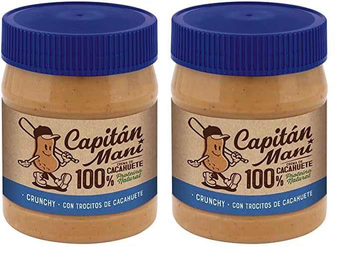 Capitán Maní: Crema de cacahuete sin azúcar añadido, con certificado Kosher y Vegana - 100% crujiente - 340 gramos (Paquete de 2)