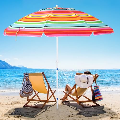 JEAREY 8.5FT Beach Umbrella for Sand Portable Outdoor Beach Umbrella with Sand Anchor Fiberglass Rib Push Button Tilt and Carry Bag Red&Orange