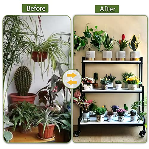 Ycco Rustic Plant Stand With Wheels, Rolling Plant Shelves Rack Indoor Outdoor,Metal Plant Stand With Solid Wood For Multiple Plants,Industrial Ladder Plant Flower Shelf For Garden,Living Room,White #TOP2