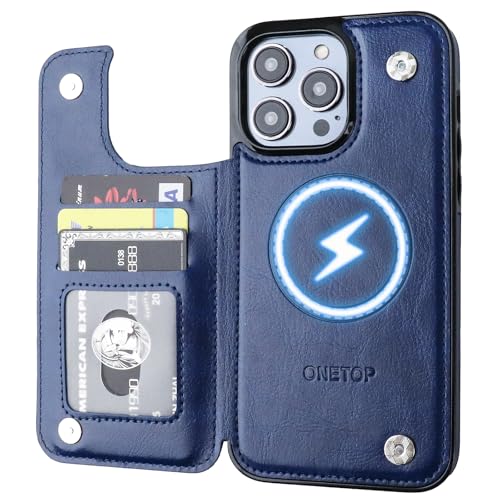 ONETOP Compatible with Magsafe for iPhone 14 Pro Max Wallet Case,Blue