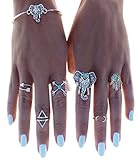 Cougar's Choice 6 Pcs Vintage Arrow Moon Turquoise Joint Knuckle Nail Midi Rings with Bracelet