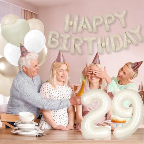 Cream 29th Birthday Decorations for Women, Happy Birthday Balloon Banner with Cream 29 Balloon Number Heart Balloons for Happy Birthday Decorations Set by Bauiltwy - Used condition - Image 5