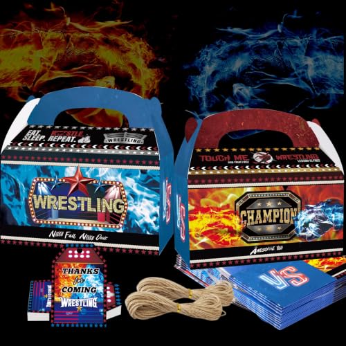 HAPPARTY Wrestling Party Favor Goodie Boxes With Thank You Tags