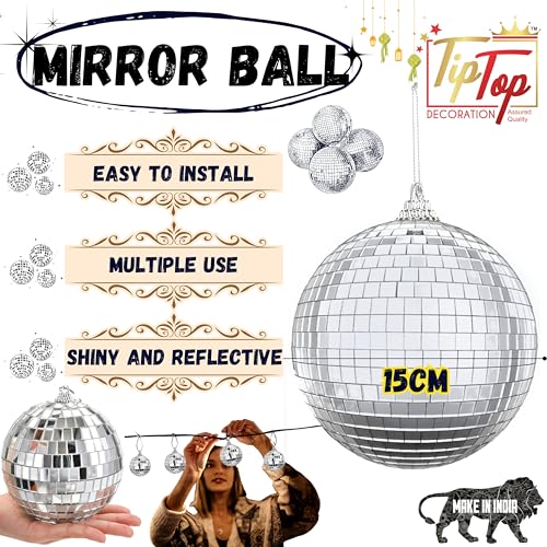 Image of Premium Mirror Disco Ball Hanging Party Centerpieces (Handmade) (15 cm (1 pc) (6 inch))