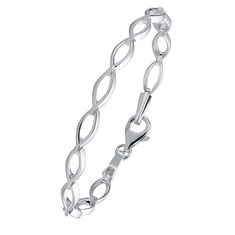 Vinani Bracciale Uomo/donna In Argento 925, Maglie Ovali Lucide E Opache, Lunghezza 19 Cm, Larghezza 5 Mm