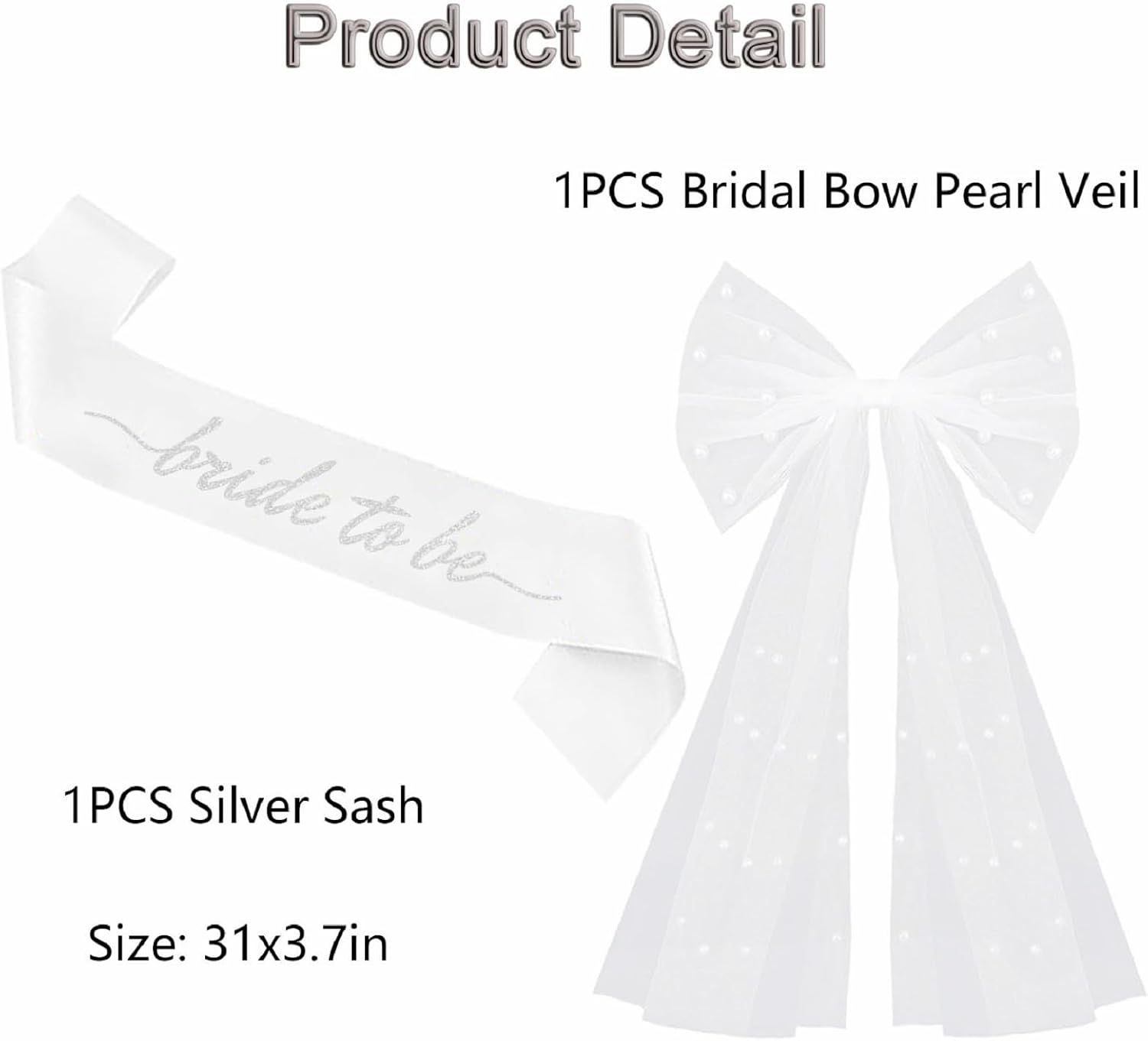 2PCS Bride Pearl Bow Veil and Sash Bride to Be Accessory for Bachelorette Bridal Shower Marriage Engagement Wedding Party