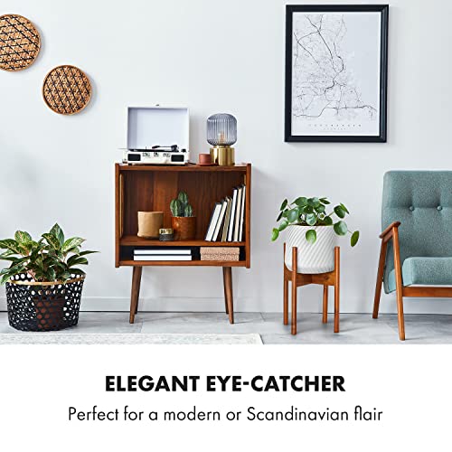 Fox & Fern Mid Century Plant Stand — 8 Inch Fixed Size Wooden Plant Stand for Indoor Planters (Not Included); Raised Flower Pot Holder for Indoors; Plug In Design; Two Height Options - Acacia