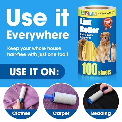 AZEN Lint Roller, Lint Rollers for Pet Hair Extra Sticky, 600 Sheets Lint Roller with 3 Upgraded Handles, 6 Roller Portable Lint Remover for Clothes, Pet Hair Remover, Lint Rollers for Clothes
