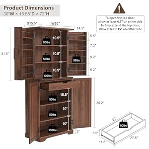 72 Tall Kitchen Pantry Farmhouse Storage Cabinet with Barn Doors Organizer Drawer and Adjustable Shelves Rustic Wood Cupboard for Kitchen Dining Room Bathroom Brown