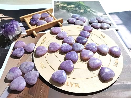 Image of QINJIEJIE 20PCS Lepidolite Heart Stones Crystals Bulk Love Shaped Worry Stone Heart Rock Pocket Polished Palm Gems Crystal Reiki Balancing Wholesale Carved Stone Decor Gift