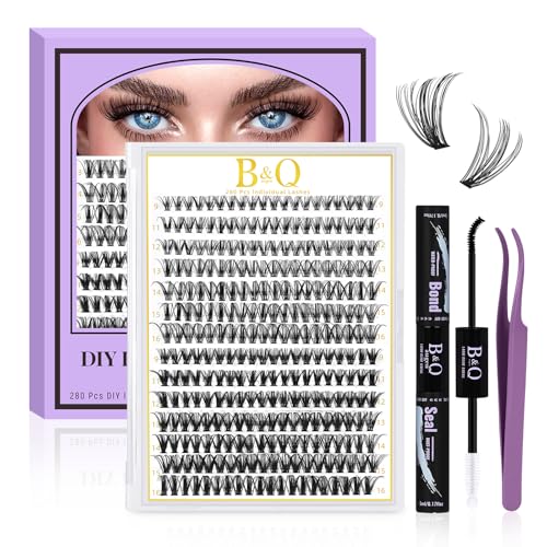 B&Qaugen Lash Extension Kit 280PCS 30D+40D D 9-16mm Individual Lashes Kit Waterproof False Eyelash Extensions Individual Eyelash Extensions at Home (30D40D-0.07D9-16MIX)