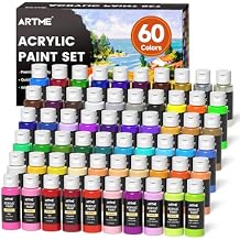 ARTME Acrylic Paint Set, 60 Colors in 2oz/60ml Bottles, Non Toxic, Waterproof, Rich Pigments Acrylic Paint for Artists, Students, Beginners Painting on Rocks Canvas Wood Clay Fabric Ceramic Crafts