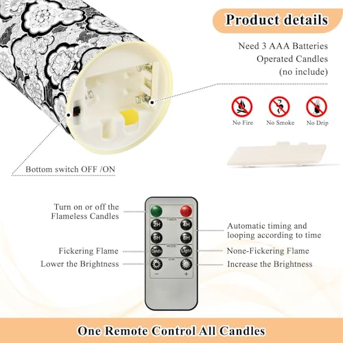Fausses bougies en cire vacillante télécommandées design Fleur Nuage Blanc Noir - 5