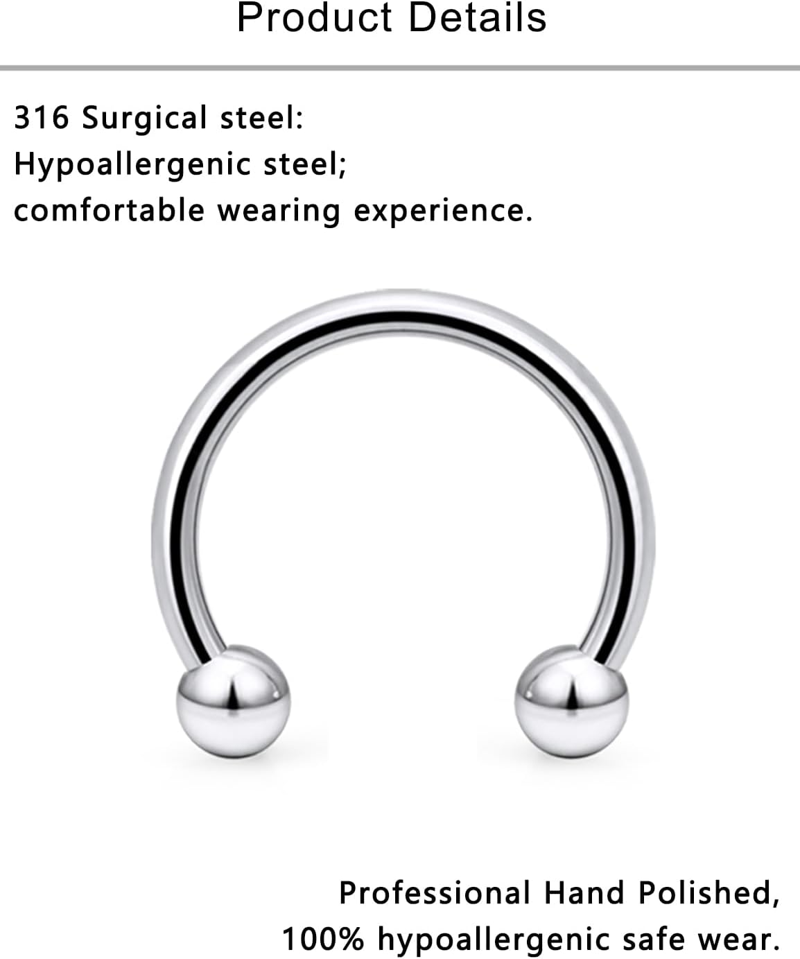 Lcolyoli 16G Septum Rings Variety of Sizes Horseshoe Ring Surgical Steel Nose Septum Jewelry Hoop Eyebrow Smiley Lip Rings Daith Earring Piercing Jewelry for Women Men DIA.6/8/10/12/14/16MM - Image 3