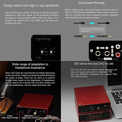 Image of AOSHIDA Topping L50 NFCA Balanced Headphone Amplifier with 3500mWx3500mW, TRS /RCA to 6.35mm /4-Pin-XLR Amp for IEMs Headphones (Black)