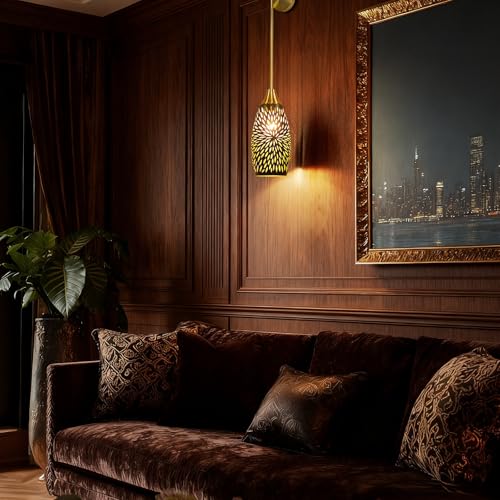 Pendant Lights,Wide 4.8'' Height 7.8'',Bronze Gold Chrysanthemum Pattern - image 7
