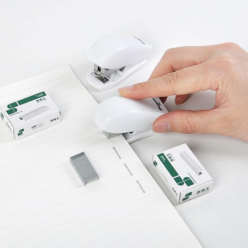 Miniatura 6 de Mini engrapadora con grapas, 3 piezas de escritorio de oficina, capacidad de 25 hojas, grapadora pequeña con 1440 grapas estándar, fácil de