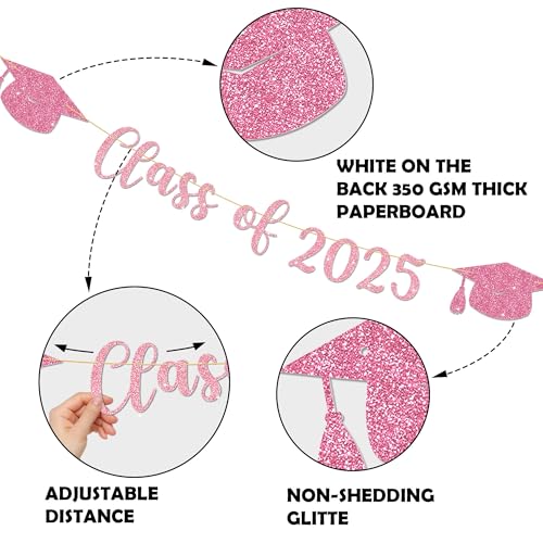 Image of Pink Graduation Decorations - 9.8 ft Class of 2025 Banner, Graduation Party Decorations & Decor for Elementary, Perfect for 5th Grade 8th Grade, High School and College, Congrats Grad Sign