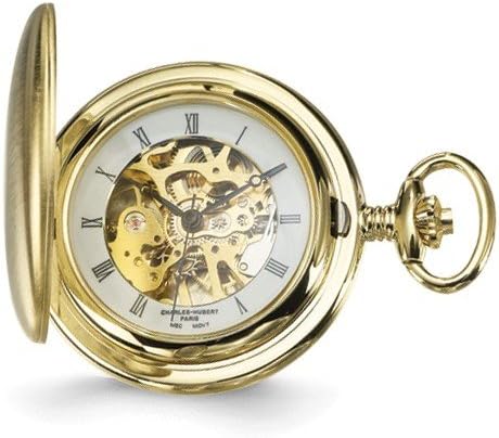 Sonia Jewels Charles Hubert Gold Men's Finish White Dial Pocket Watch 14.5"
