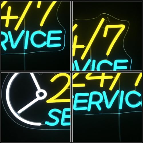 Image of Open Neon Sign 24H Service Neon Signs for Wall Decor USB Powered Adjustable LED Letters Sign Lights for Shop Bar Party 24Hours Open Place Club Gifts Convenience Stores Wall Decor