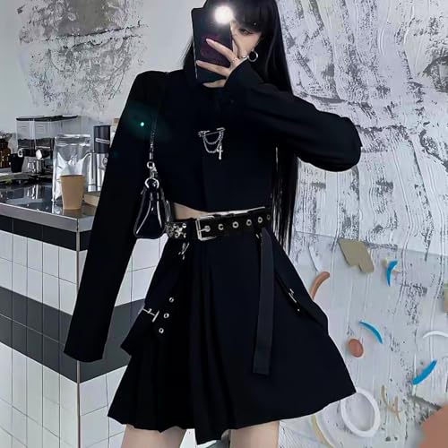 Black Studded Belt, 3 Pcs Y2K Belt Star Goth EMO Punk Rock Double Grommet with Bright Pyramid Studded for Women Men4