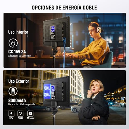 NEEWER 192LED Luz de Video 20W DSLR Cámara Bicolor Ultra Delgada Regulable Panel de Iluminación con 8000mAh Batería Litio Incorporada 3200-5600K CRI97+ para Fotografía Live Streaming Videoconferencia - imagen 4