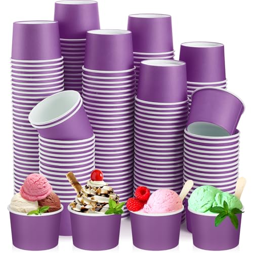 Image of Nuenen 300 Pcs 8 oz Summer Ice Cream Paper Cups Bulk Disposable Dessert Cups Solid Color Paper Dessert Bowls for Snack Sundae Spring Party Favors Ice Cream Bar Supplies (Purple)