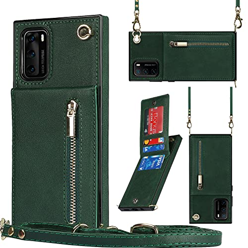 VQWQ Funda Compatible with Samsung Galaxy S23 FE - 1,5M Colgante Anillo Metal Botón Billetera Funda de Cuero Soporte y Cartera para Tarjetas Carcasa for Samsung Galaxy S23 FE [XL] -Green