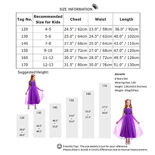 Flower Girl Lace Dress For Kids Formal Wedding Bridesmaid Long Princess Dresses Pageant First Communion Dance Prom Gown Little Baby Baptism Big Girls Birthday Floor Length Puffy Tulle Skirt Purple 7-8 #TOP4