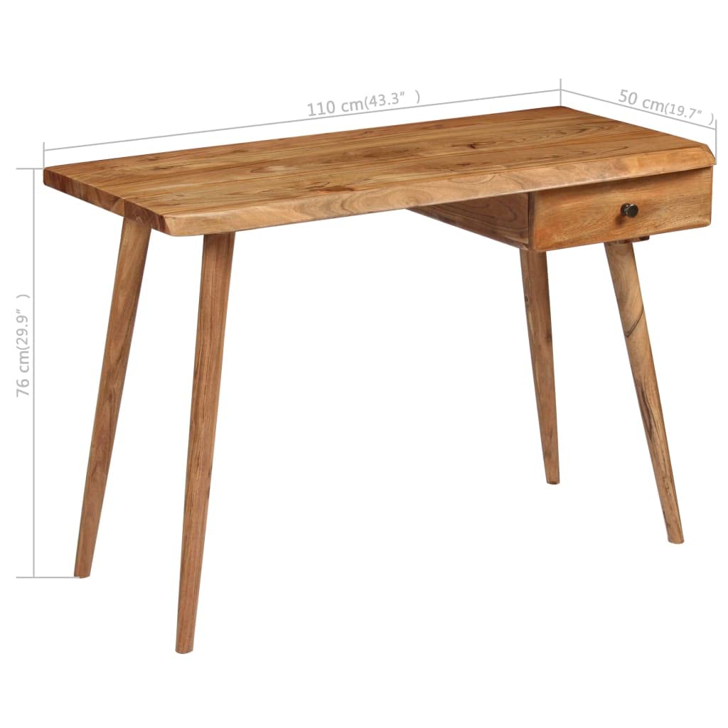 Biurko z litego drewna akacjowego, 110 x 50 x 76 cm, z szufladą i naturalną krawędzią, polerowane i lakierowane, biurko komputerowe do biura, biura domowego, gabinetu, z miejscem do