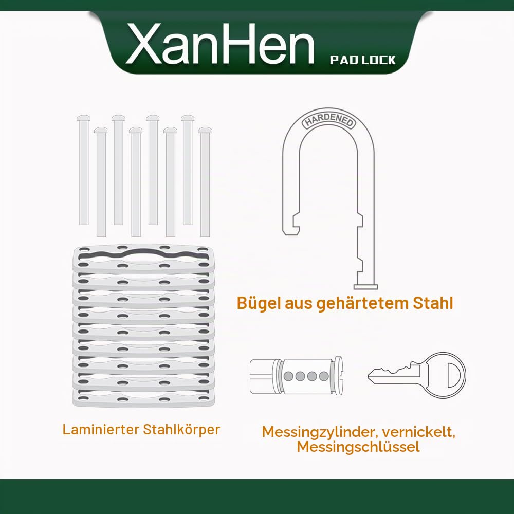 Vorhängeschlösser für den Außenbereich, Schlüsselschloss, Vorhängeschlösser mit gleichem Schlüssel – Vorhängeschlösser aus laminiertem Stahl mit normalem Bügel, 12 Stück, für Haspenriegel, Schuppen,