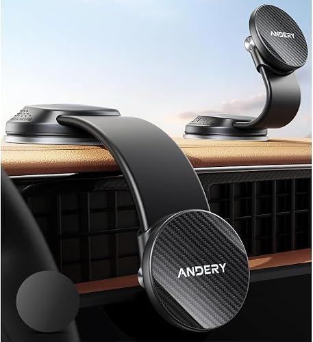 ANDERY Car Phone Holder for MagSafe [360° Adjustable Memory Alloy Arm | 2400gf Strongest Magnetic Power] Bendable Car Mount, Phone Holders for Your Car for iPhone and All Smartphones, Carbon Fiber