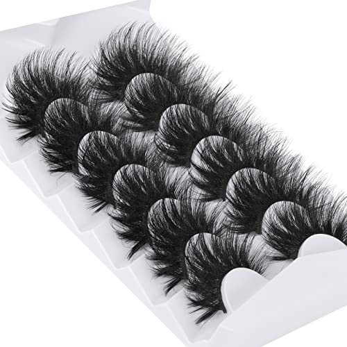 FANXITON False Eyelashes Full Fluffy Fake Eye Lashes Wispy 25MM Eyelashes Long Dramatic 9D Volume Faux Mink 3D Lashes Pack 6 Pairs