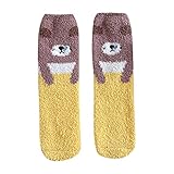 Generisch 1 par de calcetines casuales para mujer, diseño de animales, estampado de algodón, calcetines cómodos, suaves y cálidos, calcetines de invierno con protección para el talón, amarillo, Talla