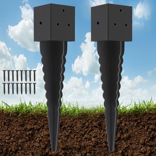 Image of 2 Pcs 16 inch 4x4 Fence Post Anchor Ground Spike (Actual:3.6 inchx3.6 inch), 4x4 Post Spike Black,Mailbox Post Anchor for Fences, Mailboxes,Pergolas,Patios,Birdhouses,Road Signs