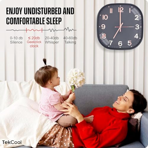 Image of TEKCOOL Plastic Analogue Wall Clock 12 inch Silent Quartz Decorative Wall Clock Non-Ticking Classic Clock Battery Operated Round Easy to Read for Room /Home /Kitchen /Bedroom /Office /School.Grey Gold-