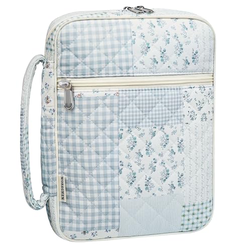 WOBAGMEN Bible Cover Case for Women,Large Bible Tote Bags Organizer Quilted Carrying Case for Girls,Bible Study Supplies Accessories Christian Gifts for Women (greenblue pin, M)