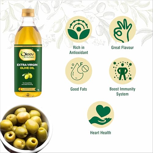 Image of Oleev Extra Virgin Olive Oil, for Garnishing and Salad Dressing, 1L PET Bottle (Pack of 3)