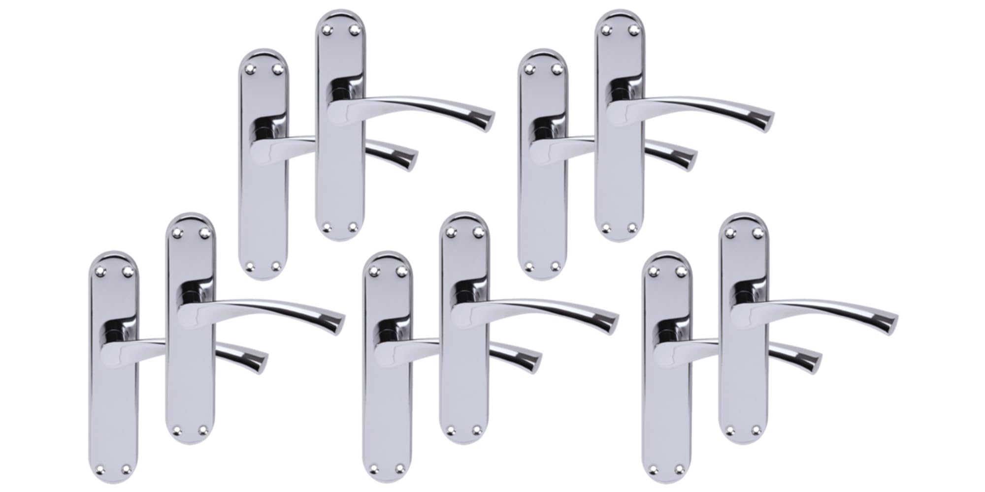 Hunta Polished Chrome Handlezone® 5 Pairs Lobo Lever Latch Door Handle Set On Long Backplate, For Internal Doors