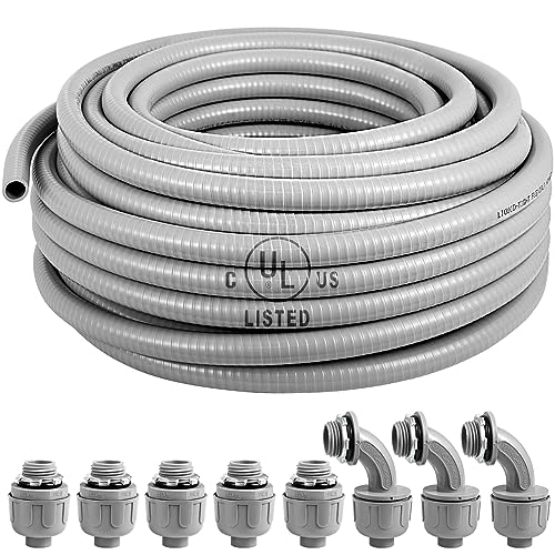 Liquid Tight Conduit and Connector Kit, 1 Inch Electrical Conduit Type B,100ft, Flexible Nonmetallic Conduit with Straight and Right Angle Conduit Connector, UL Listed