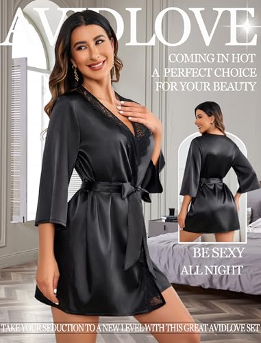 Avidlove Women's Kimono Robe Short Satin Pure Short Silky Robes4